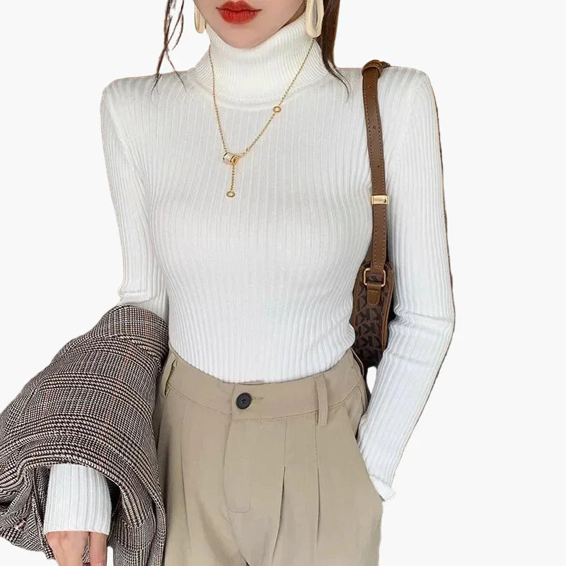 Mirla | Ribbad Rullkragepullover Basic Långärm - Mångsidig Höst & Vinterlook-Eva Jonsson