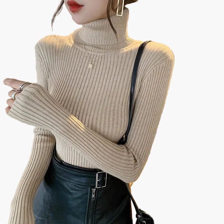 Mirla | Ribbad Rullkragepullover Basic Långärm - Mångsidig Höst & Vinterlook-Eva Jonsson