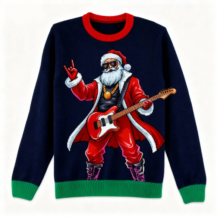 Mirla | Rock Star Santa Tryck Helg Tröja - Avsiktligt Festligt Egenart-Eva Jonsson