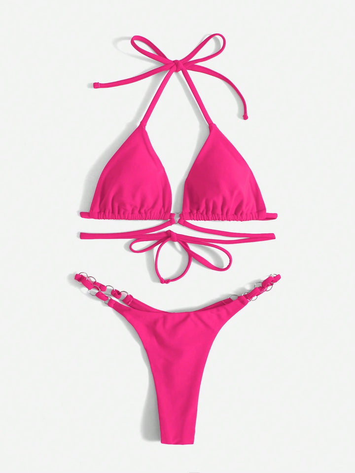 Mirla | Röd Halter-Triangle-Bikini med ringdetalj för kvinnor-Eva Jonsson