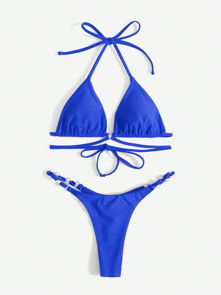 Mirla | Röd Halter-Triangle-Bikini med ringdetalj för kvinnor-Eva Jonsson