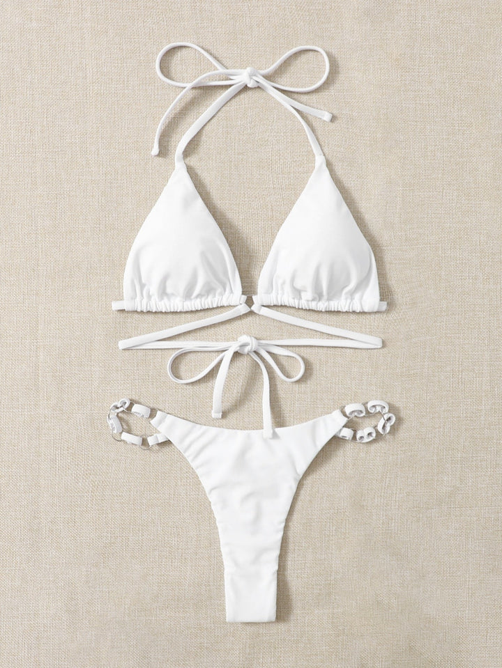 Mirla | Röd Halter-Triangle-Bikini med ringdetalj för kvinnor-Eva Jonsson