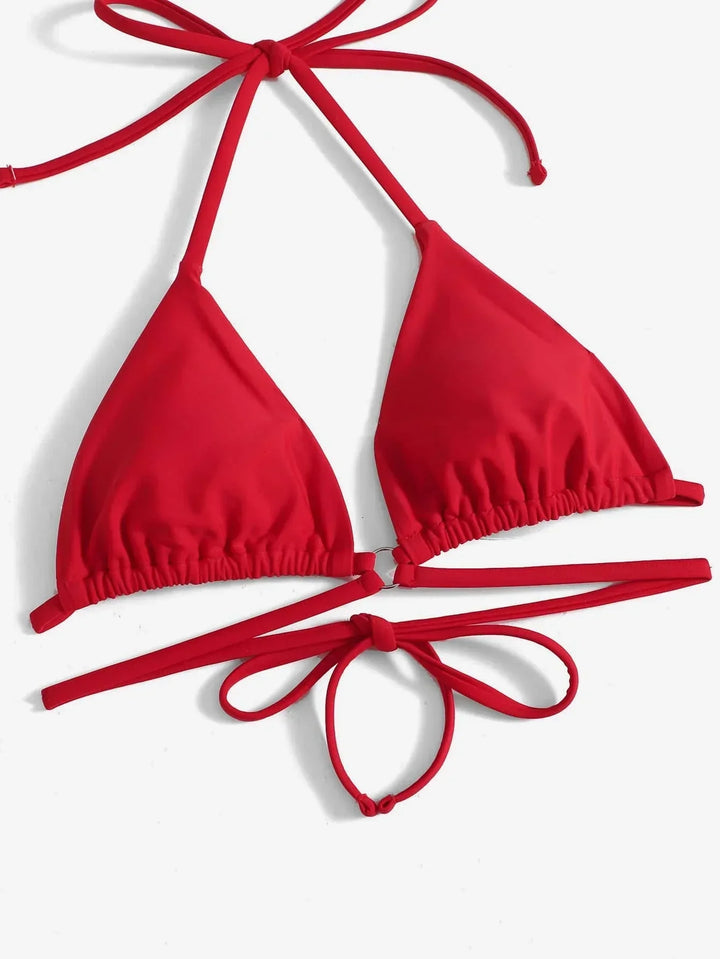 Mirla | Röd Halter-Triangle-Bikini med ringdetalj för kvinnor-Eva Jonsson