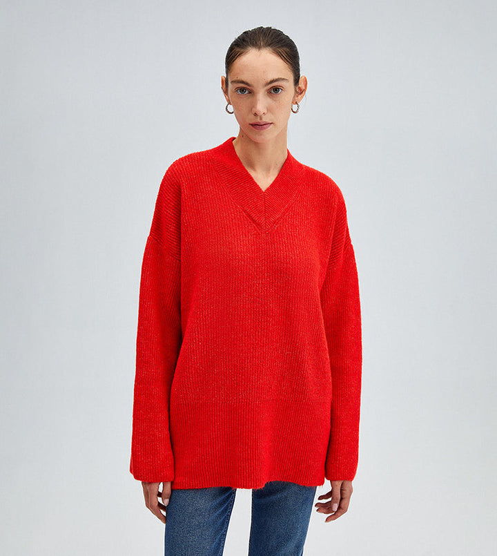 Mirla | Röd Hooded Fritidströja-Eva Jonsson