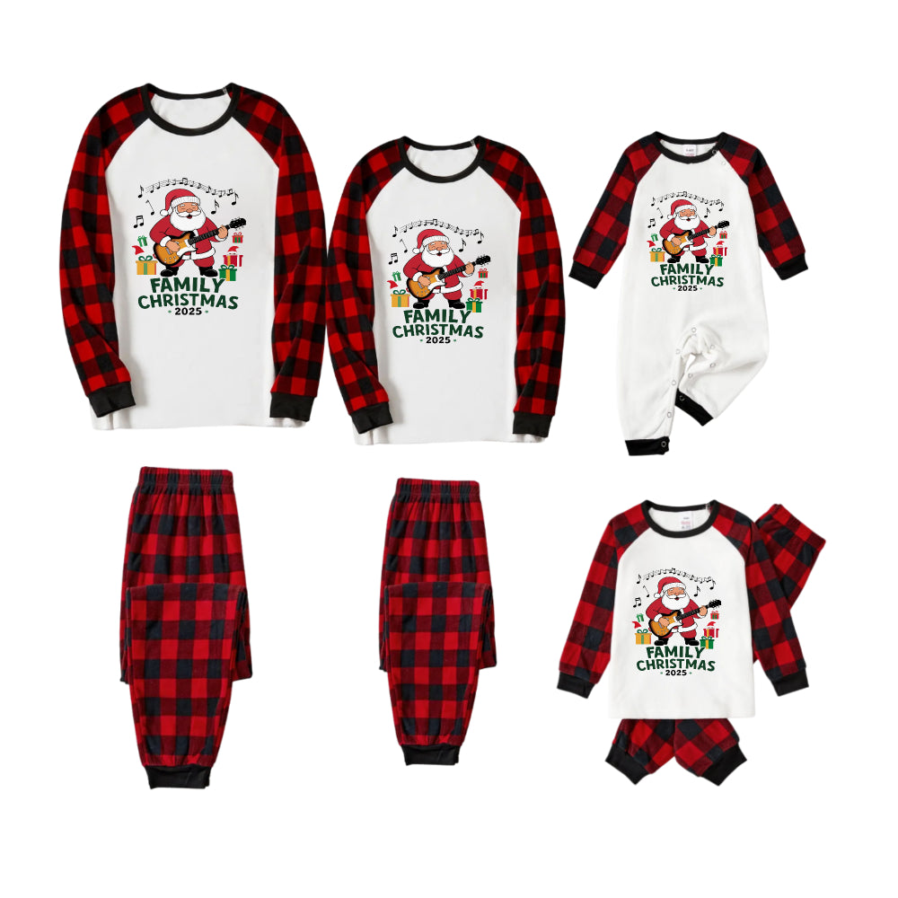 Mirla | Röd och Svart Rutig Jul-Pyjamas-Set med Santa och Familjejulstryck-Eva Jonsson