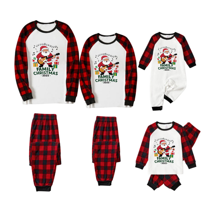 Mirla | Röd och Svart Rutig Jul-Pyjamas-Set med Santa och Familjejulstryck-Eva Jonsson