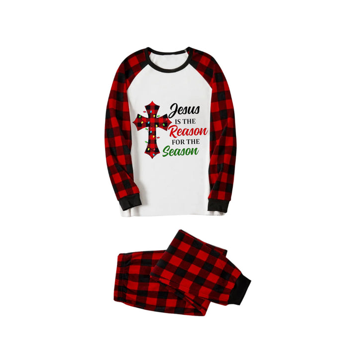 Mirla | Röd och Svart Rutiga Jul-Pyjamas-Set med Sloganstryck Jesus Är Anledningen Till Säsongen-Eva Jonsson