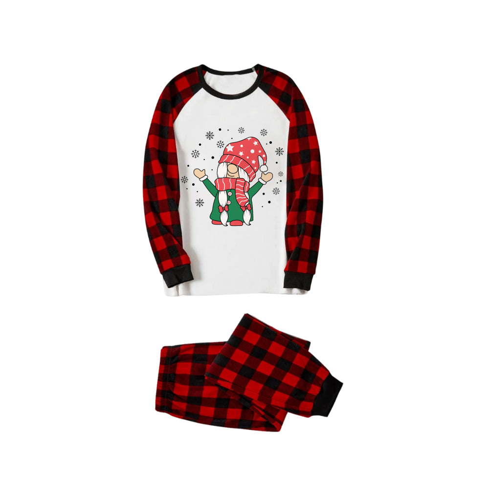 Mirla | Röd och Svart Rutigt Jul-Pyjamas-Set med Söt Gnomies-Tecknad Tryck-Eva Jonsson