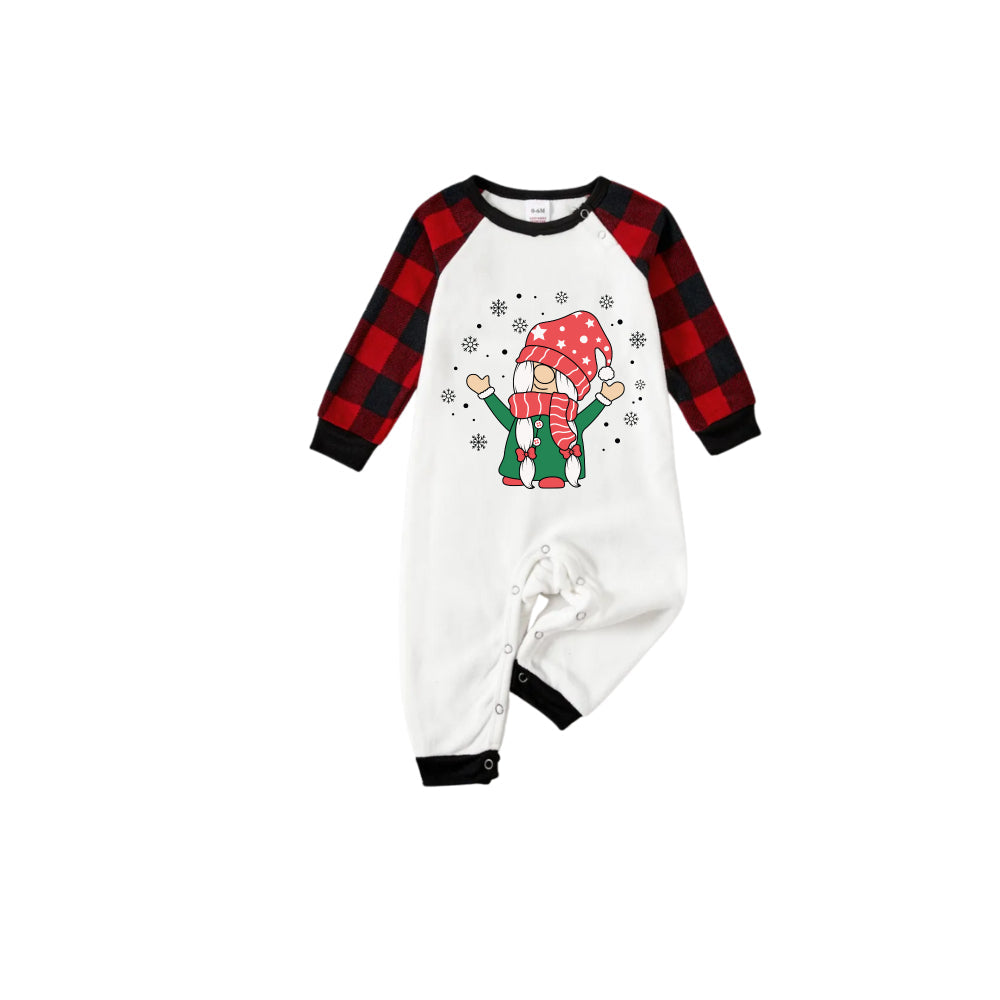 Mirla | Röd och Svart Rutigt Jul-Pyjamas-Set med Söt Gnomies-Tecknad Tryck-Eva Jonsson