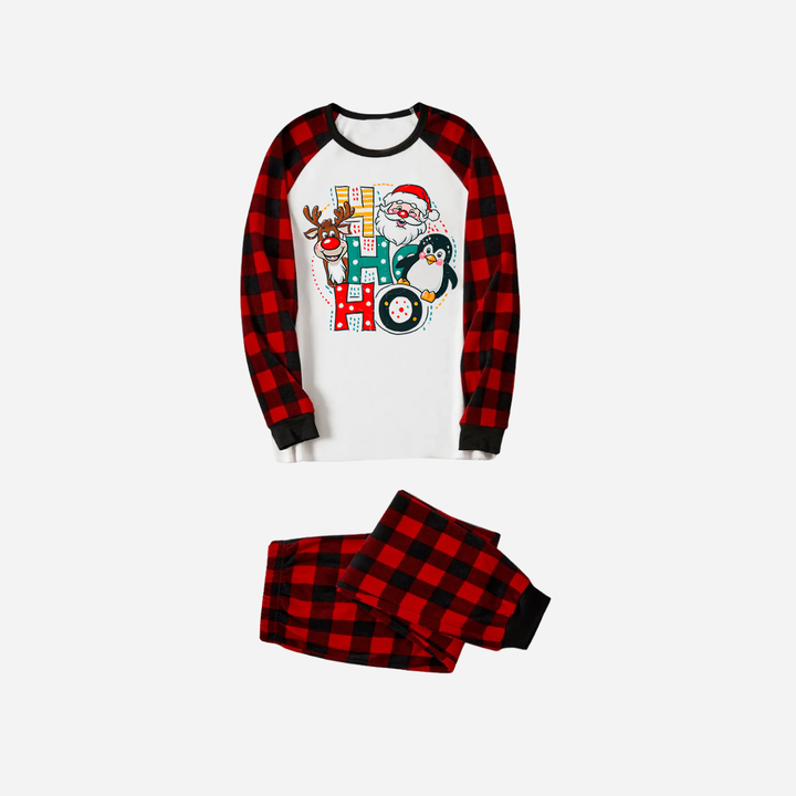Mirla | Röd och Svart Rutigt Julpyjamas-Set med Ho Ho Ho Mönstertryck-Eva Jonsson