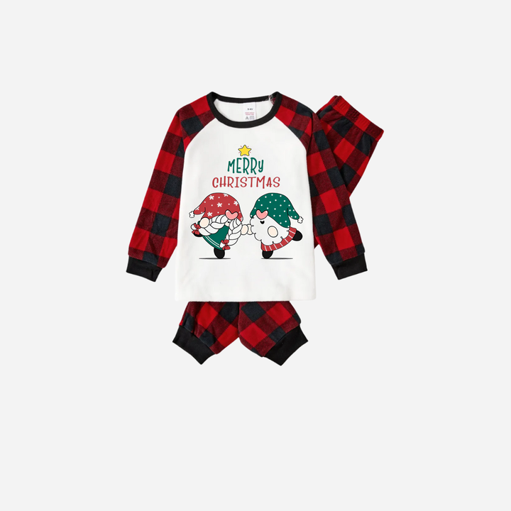 Mirla | Röd och Svart Rutigt Julpyjamas-Set med Tomte och God Jul Texttryck-Eva Jonsson