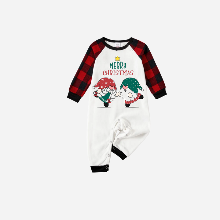 Mirla | Röd och Svart Rutigt Julpyjamas-Set med Tomte och God Jul Texttryck-Eva Jonsson