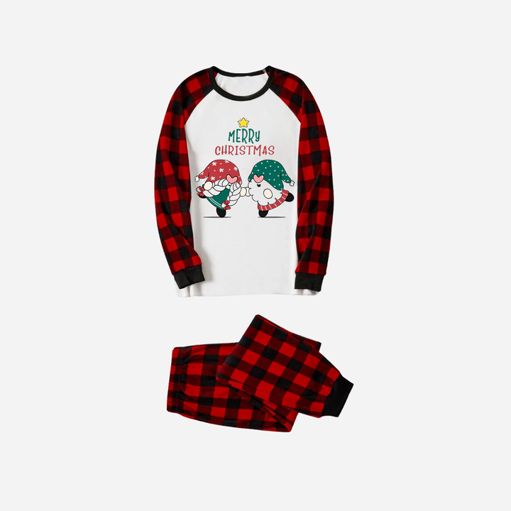 Mirla | Röd och Svart Rutigt Julpyjamas-Set med Tomte och God Jul Texttryck-Eva Jonsson