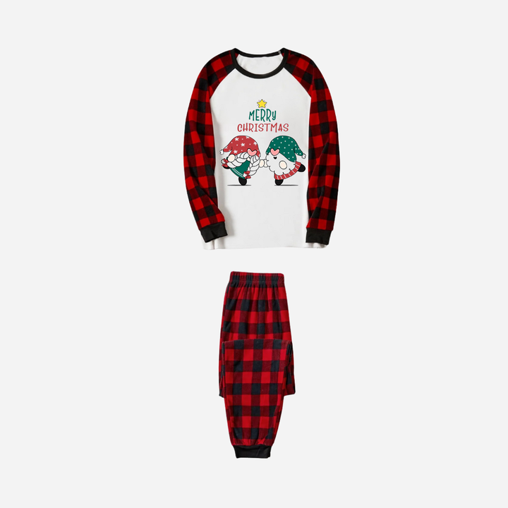 Mirla | Röd och Svart Rutigt Julpyjamas-Set med Tomte och God Jul Texttryck-Eva Jonsson