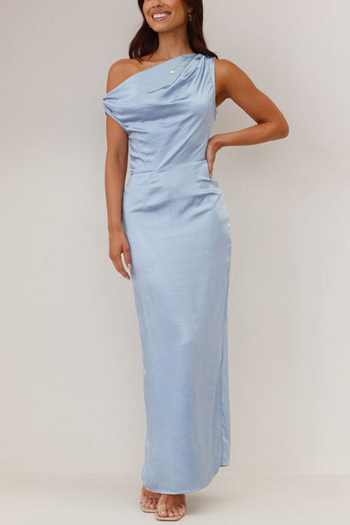 Mirla | Rosiedress Asymmetrisk axel ryggutsnitt figursydd maxiklänning-Eva Jonsson