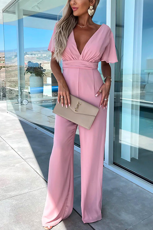 Mirla | Rosiedress Djup V-ringning Rufsärm Hög midja Vida ben Jumpsuit-Eva Jonsson