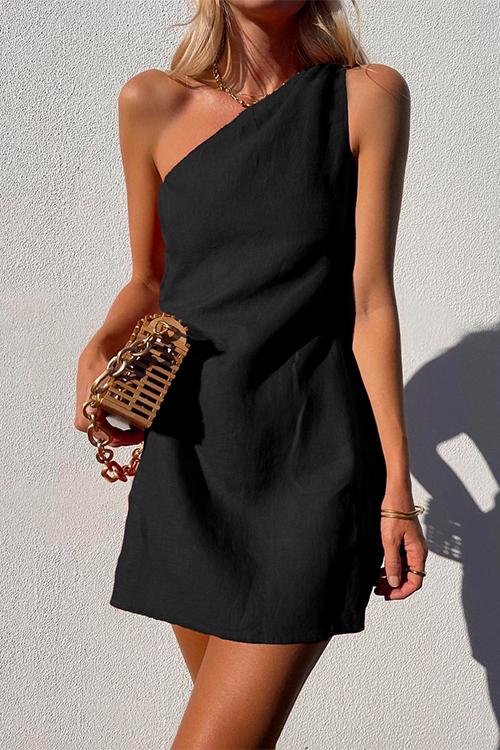 Mirla | Rosiedress En Axeln Solid Bomull Linne Mini Klänning-Eva Jonsson