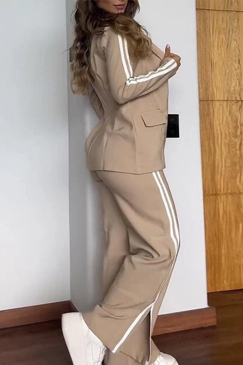 Mirla | Rosiedress Färgblock Öppen Fram Blazer Elastisk Midja Slits Vid Byxform Set-Eva Jonsson