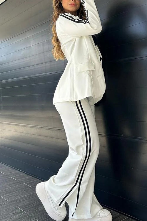 Mirla | Rosiedress Färgblock Öppen Fram Blazer Elastisk Midja Slits Vid Byxform Set-Eva Jonsson
