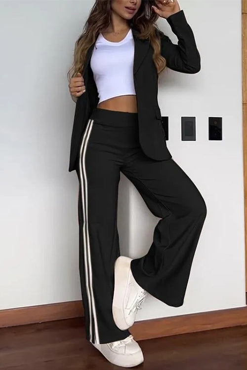 Mirla | Rosiedress Färgblock Öppen Fram Blazer Elastisk Midja Slits Vid Byxform Set-Eva Jonsson