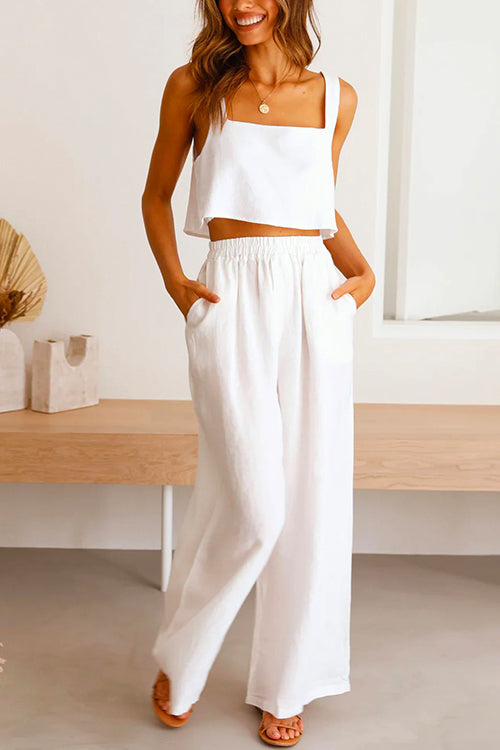 Mirla | Rosiedress Fyrkantig Krage Cami Crop Top Bred Benbyxa Bomull Linne Set-Eva Jonsson