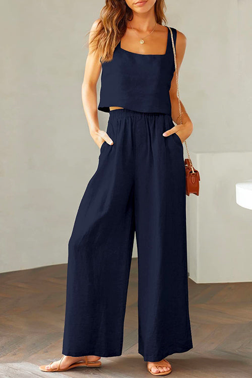 Mirla | Rosiedress Fyrkantig Krage Cami Crop Top Bred Benbyxa Bomull Linne Set-Eva Jonsson