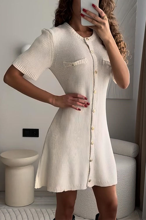 Mirla | Rosiedress Kortärmad Knapplås Mini Stickad Klänning-Eva Jonsson