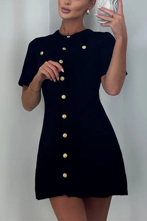 Mirla | Rosiedress Kortärmad Knapplås Mini Stickad Klänning-Eva Jonsson