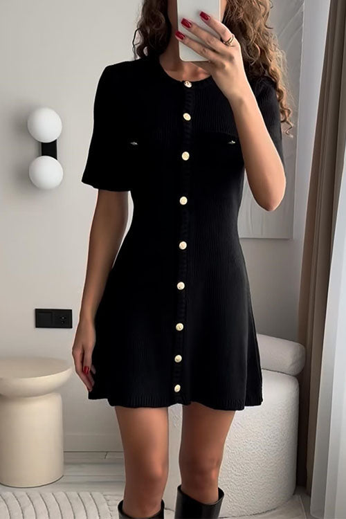 Mirla | Rosiedress Kortärmad Knapplås Mini Stickad Klänning-Eva Jonsson