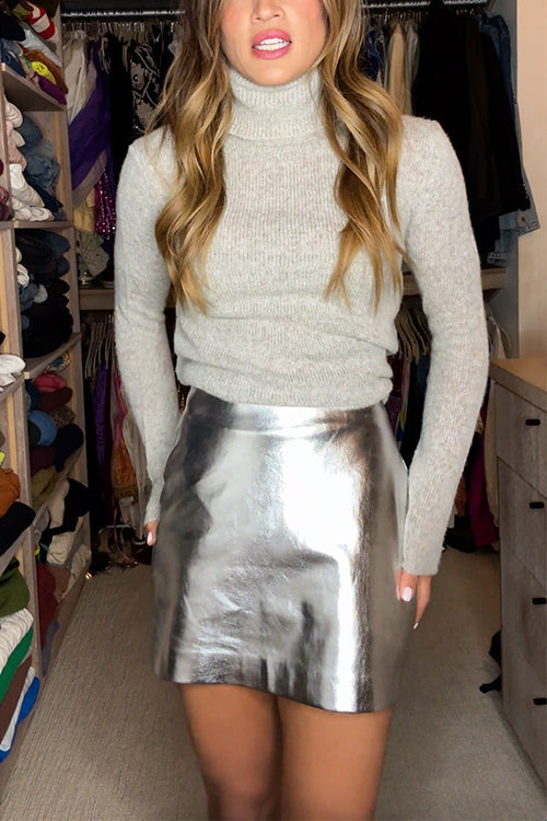 Mirla | Rosiedress Metallic Konstläder Minikjol-Eva Jonsson