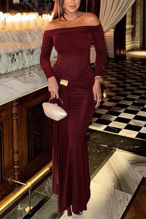 Mirla | Rosiedress Off Shoulder Knytdesign Fram Bodycon Maxi Festklänning-Eva Jonsson