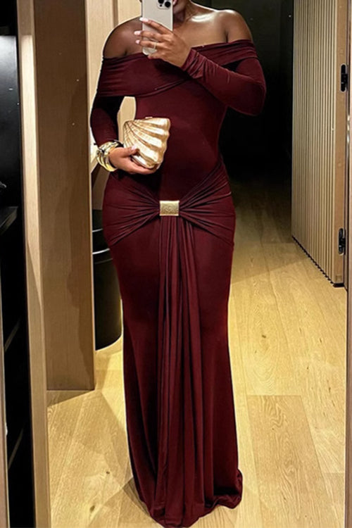 Mirla | Rosiedress Off Shoulder Knytdesign Fram Bodycon Maxi Festklänning-Eva Jonsson