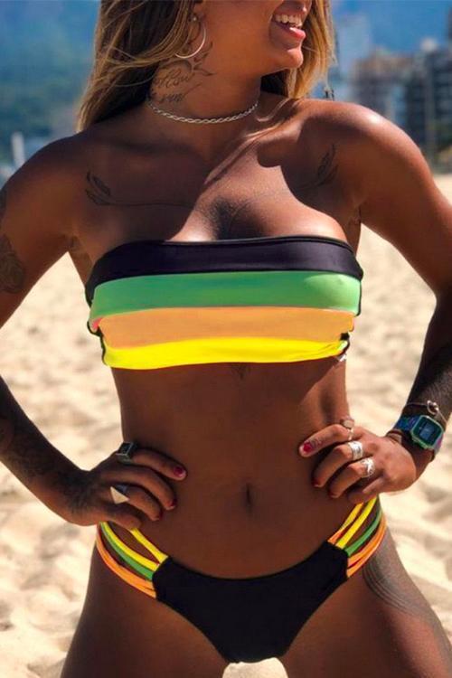 Mirla | Rosiedress Regnbågsrandig Tube Top Bandeau Bikini Set-Eva Jonsson