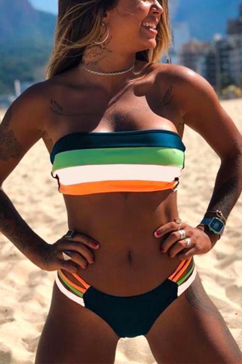 Mirla | Rosiedress Regnbågsrandig Tube Top Bandeau Bikini Set-Eva Jonsson