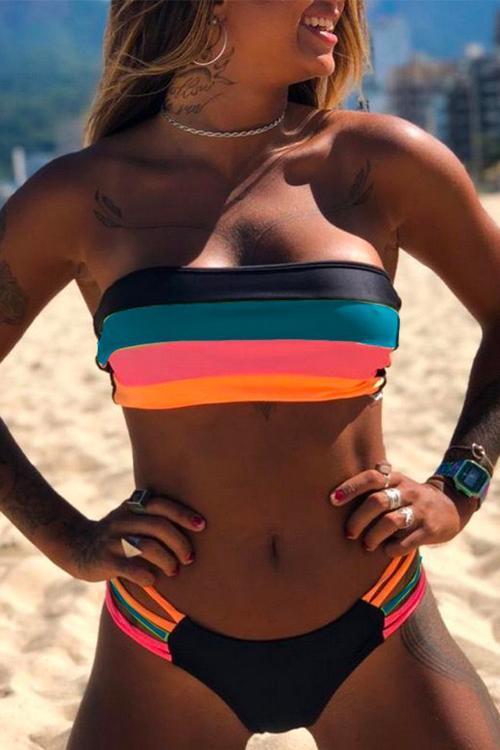 Mirla | Rosiedress Regnbågsrandig Tube Top Bandeau Bikini Set-Eva Jonsson