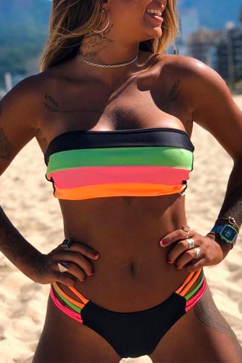 Mirla | Rosiedress Regnbågsrandig Tube Top Bandeau Bikini Set-Eva Jonsson