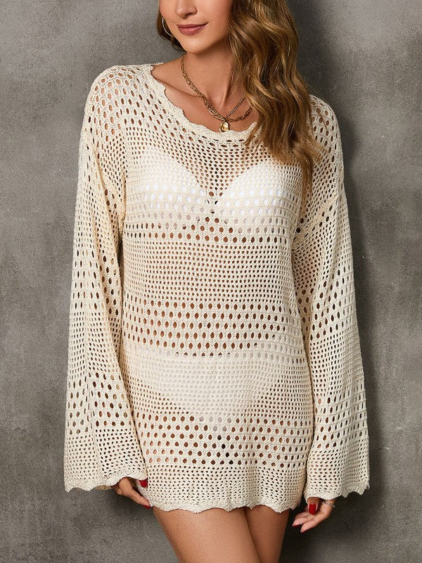 Mirla | Rosiedress Ryggutskärning Hålstickad Cover-Up Klänning-Eva Jonsson