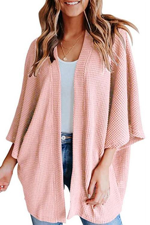 Mirla | Rosiedress Solid 3/4 Ärmar Öppen Framsida Kimono Cardigan-Eva Jonsson