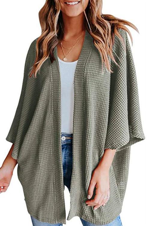 Mirla | Rosiedress Solid 3/4 Ärmar Öppen Framsida Kimono Cardigan-Eva Jonsson
