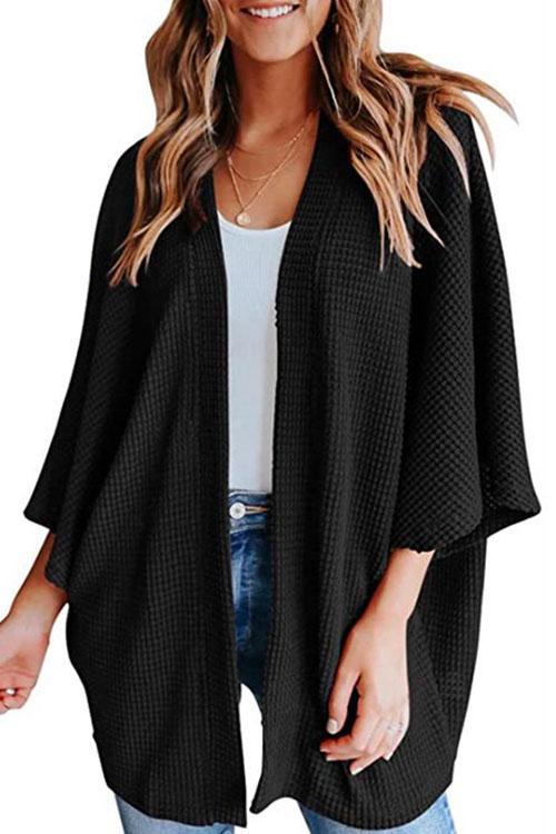 Mirla | Rosiedress Solid 3/4 Ärmar Öppen Framsida Kimono Cardigan-Eva Jonsson