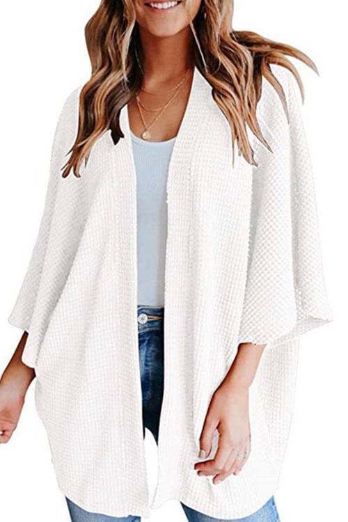 Mirla | Rosiedress Solid 3/4 Ärmar Öppen Framsida Kimono Cardigan-Eva Jonsson