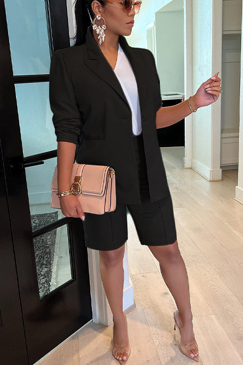 Mirla | Rosiedress Solid Långärmad Blazer och Shorts Kontorsset-Eva Jonsson