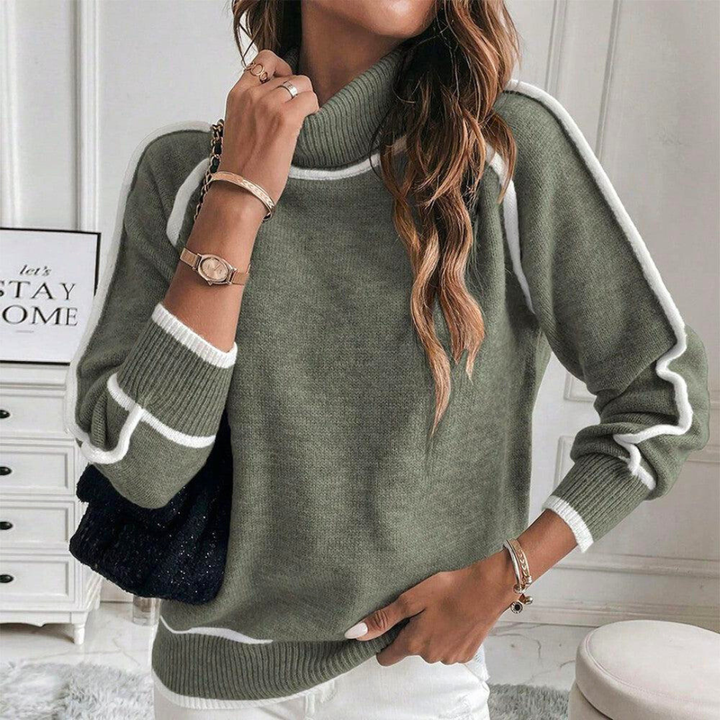 Mirla | Rullkrage sweatshirt Lös passform Långa ärmar Kontrastdetaljer-Eva Jonsson