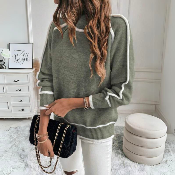 Mirla | Rullkrage sweatshirt Lös passform Långa ärmar Kontrastdetaljer-Eva Jonsson