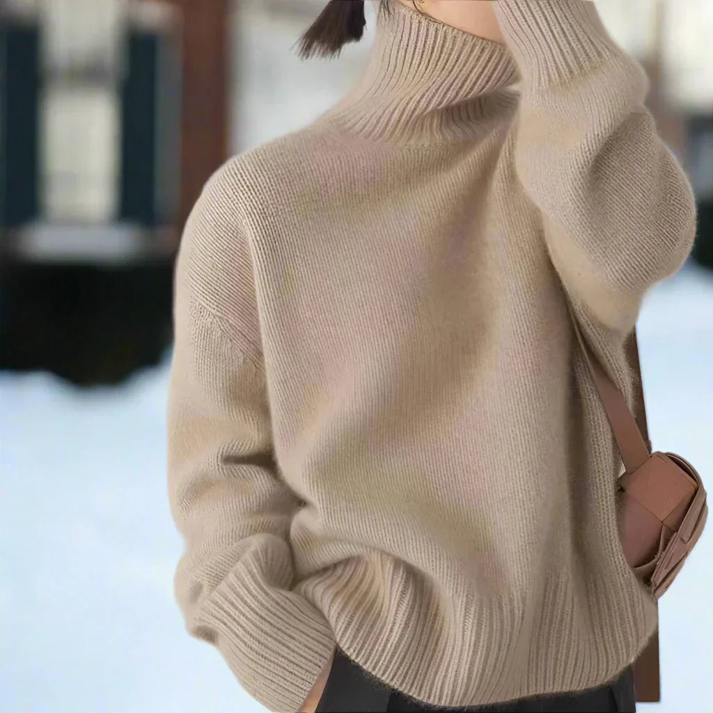 Mirla | Rullkrage tröja stickad oversized passform långärmad bekväm-Eva Jonsson