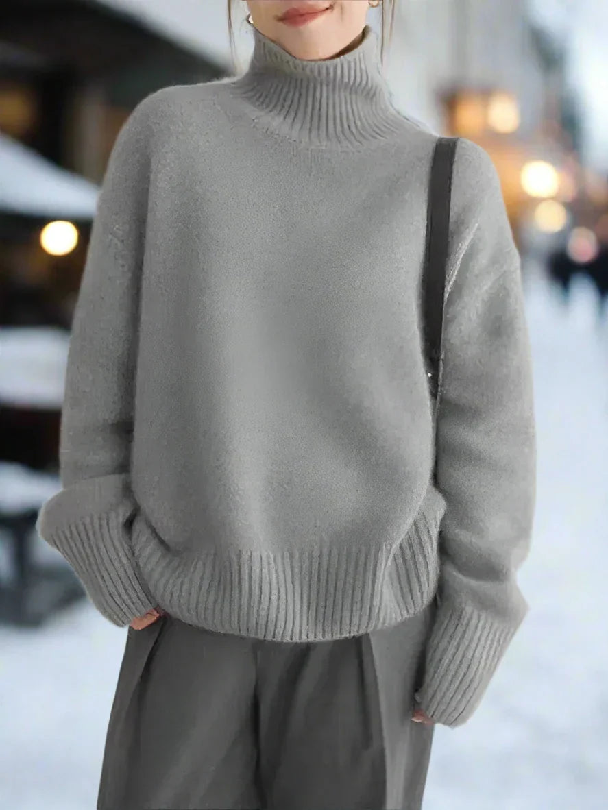 Mirla | Rullkrage tröja stickad oversized passform långärmad bekväm-Eva Jonsson