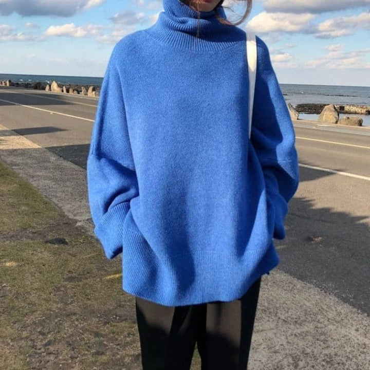 Mirla | Rullkragejumper Oversized Passform Mjuk Stickad Långa Ärmar-Eva Jonsson