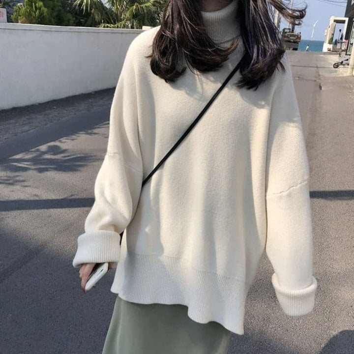 Mirla | Rullkragejumper Oversized Passform Mjuk Stickad Långa Ärmar-Eva Jonsson