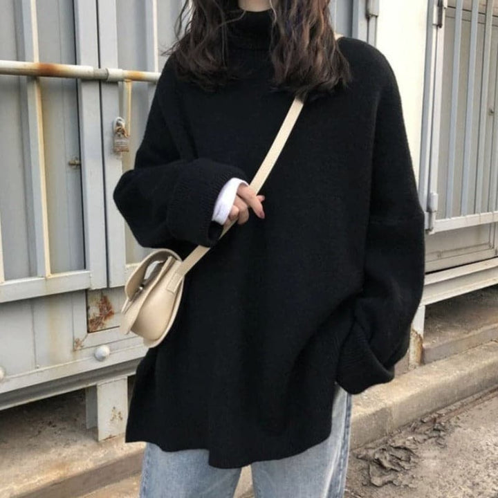 Mirla | Rullkragejumper Oversized Passform Mjuk Stickad Långa Ärmar-Eva Jonsson
