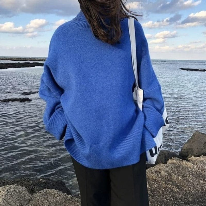Mirla | Rullkragejumper Oversized Passform Mjuk Stickad Långa Ärmar-Eva Jonsson
